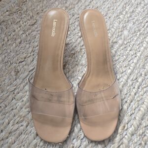 Larroude Clear and Tan Women's Mules